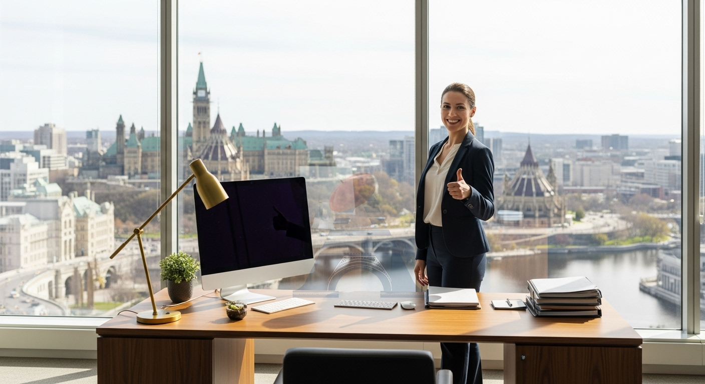 Professional giving a thumbs up after success